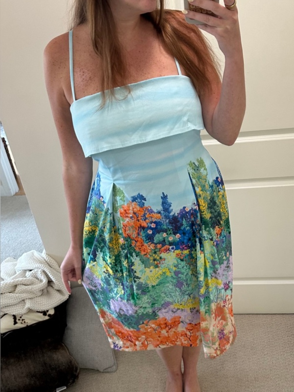 Anthropologie Sleeveless Printed Knee Length Dress Floral Large Sundress